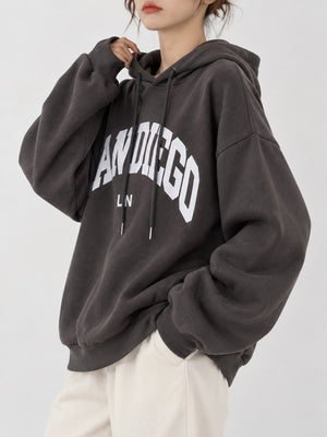 Black pullover hoodie with drawstring and long sleeve