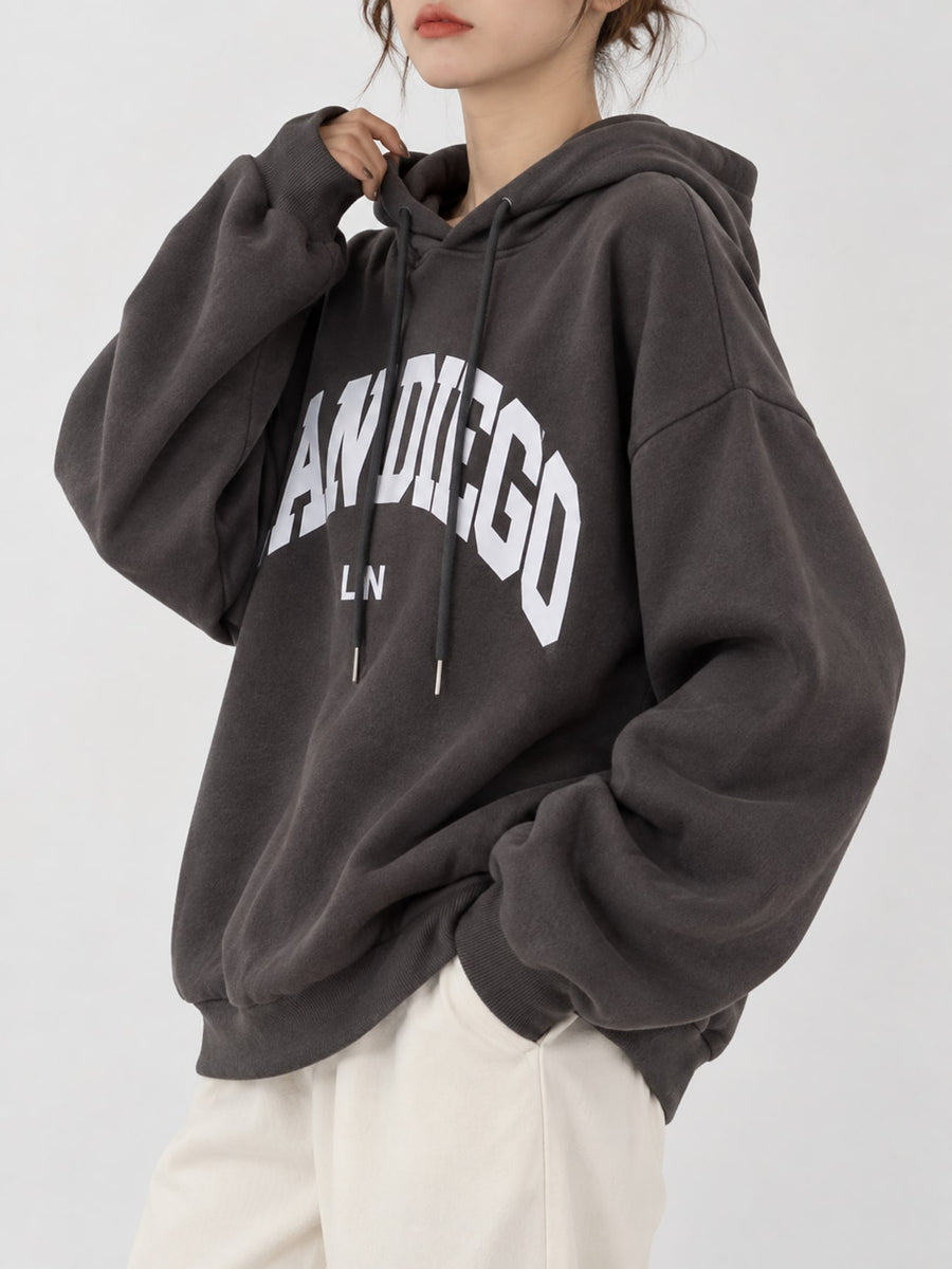 Black pullover hoodie with drawstring and long sleeve