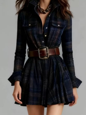 shirt dress in Beige with plaid and buttoned