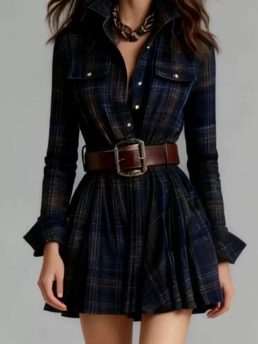 shirt dress in Beige with plaid and buttoned