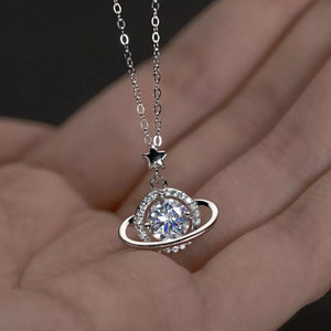 clear necklace featuring moissanite stone and geometric