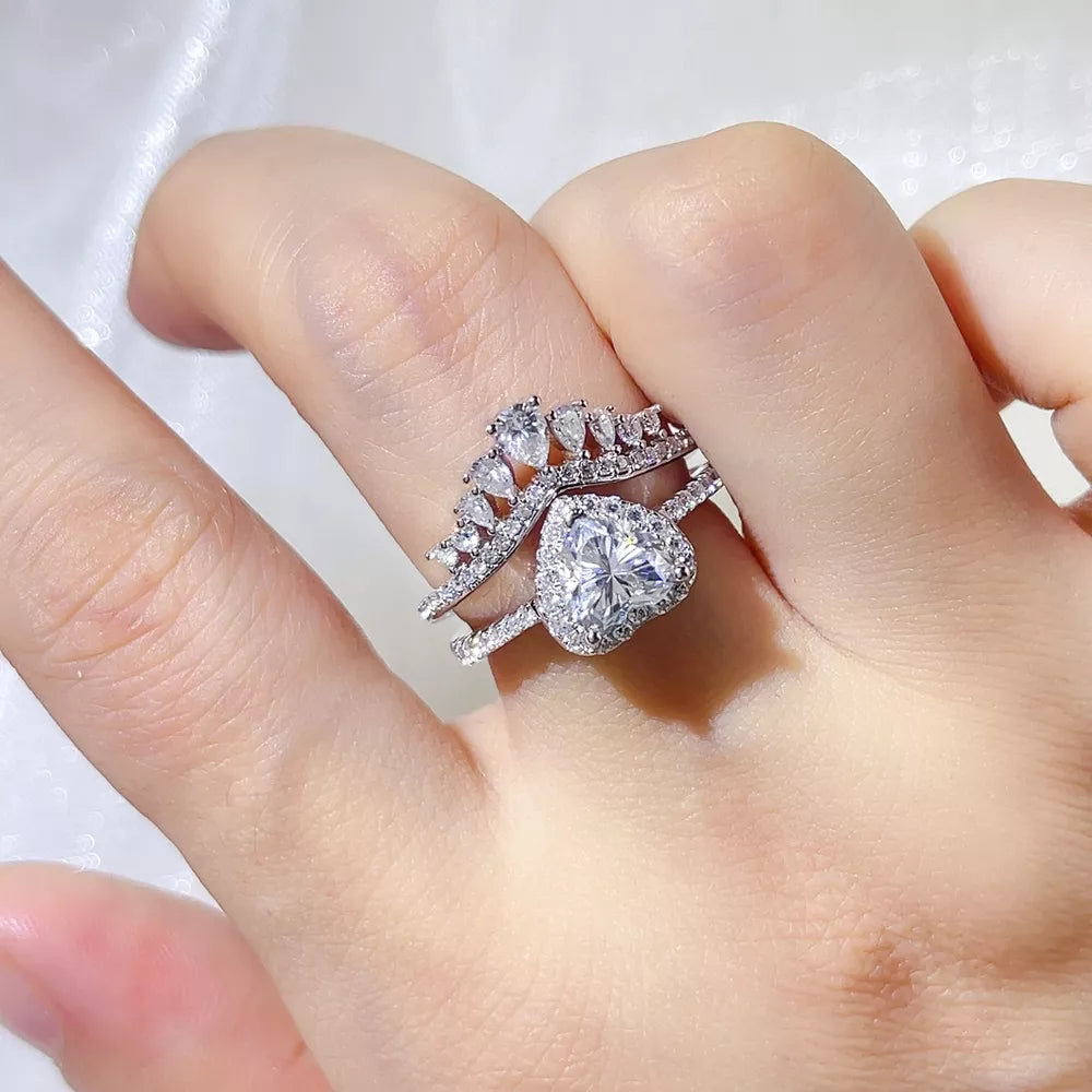 Silver 2 Carat 925 Sterling Silver Moissanite Ring Set