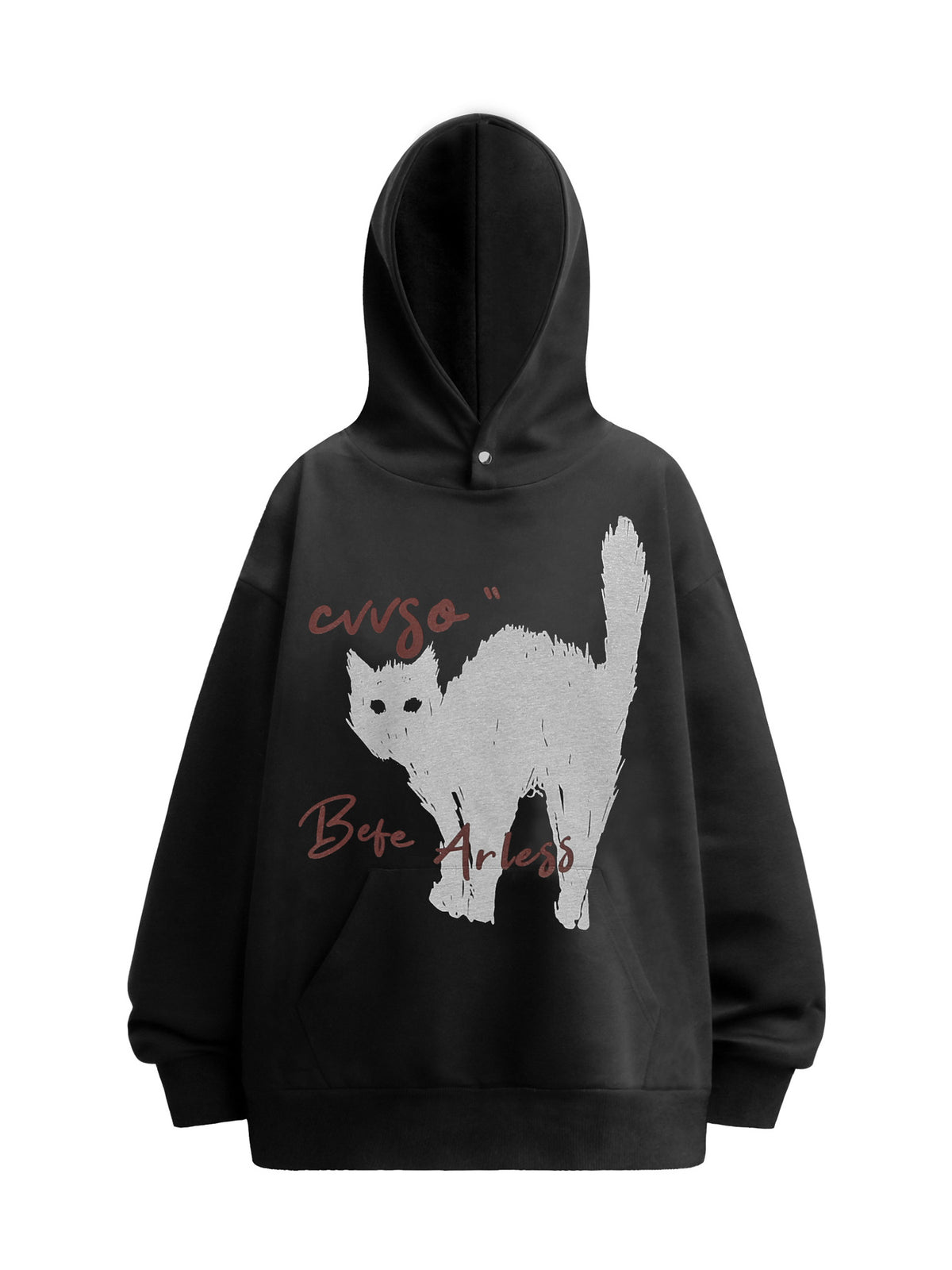 black pullover hoodie with graphic-print and hooded