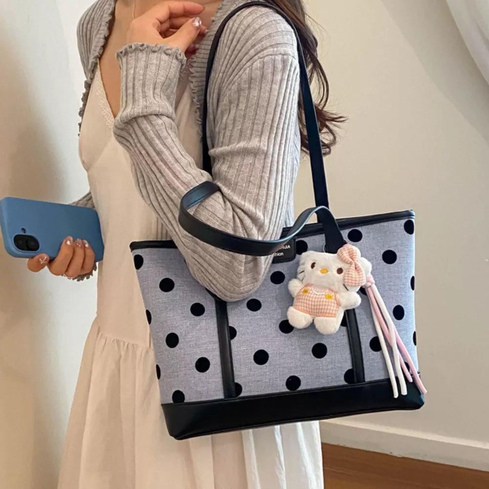 handbag featuring polka dot in Blue with PU Leather Imported Size &amp texture