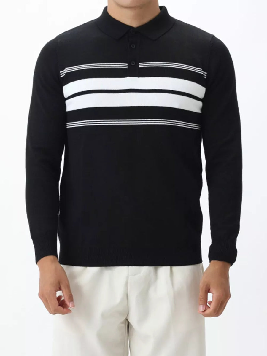 polo shirt in chocolate brown with striped and plus-size