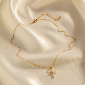18k Gold-plated Stainless Steel Zircon Cross Necklace in gold with cross pendant