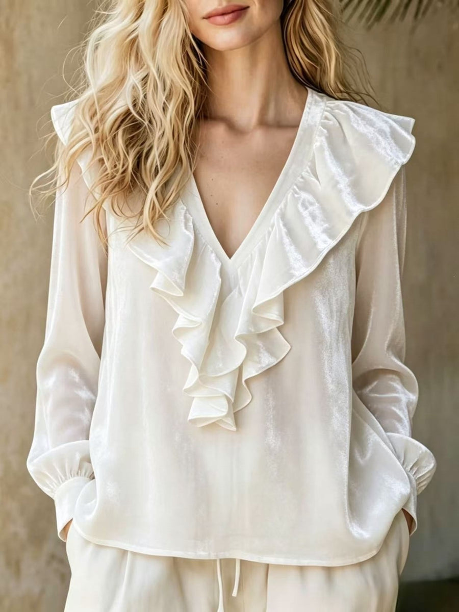 Cerulean blouse with stretch and long sleeve