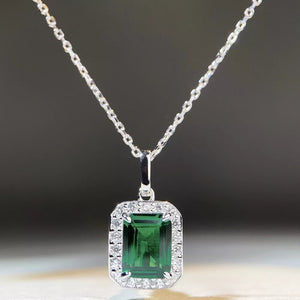 emerald green necklace featuring zircon embellishment and geometric