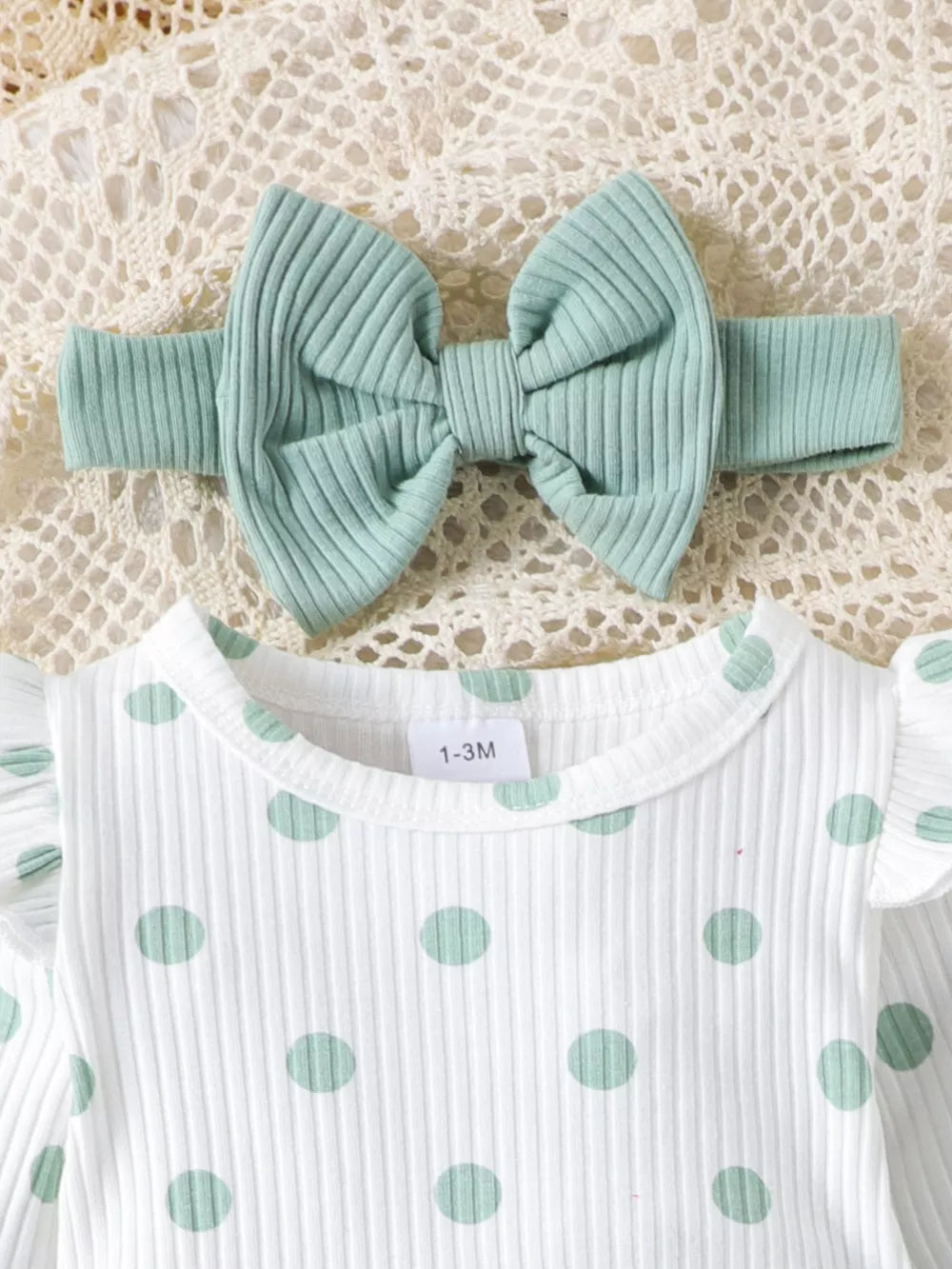 Children's Ruffled Polka Dot Bodysuit And Pants Set in Light Green
