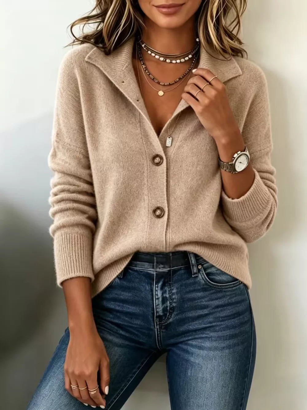 cardigan in Tangerine with buttoned and hip-length