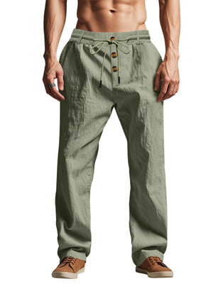 Men's Full Size Drawstring Button-Front Pants in Black with button-front detail