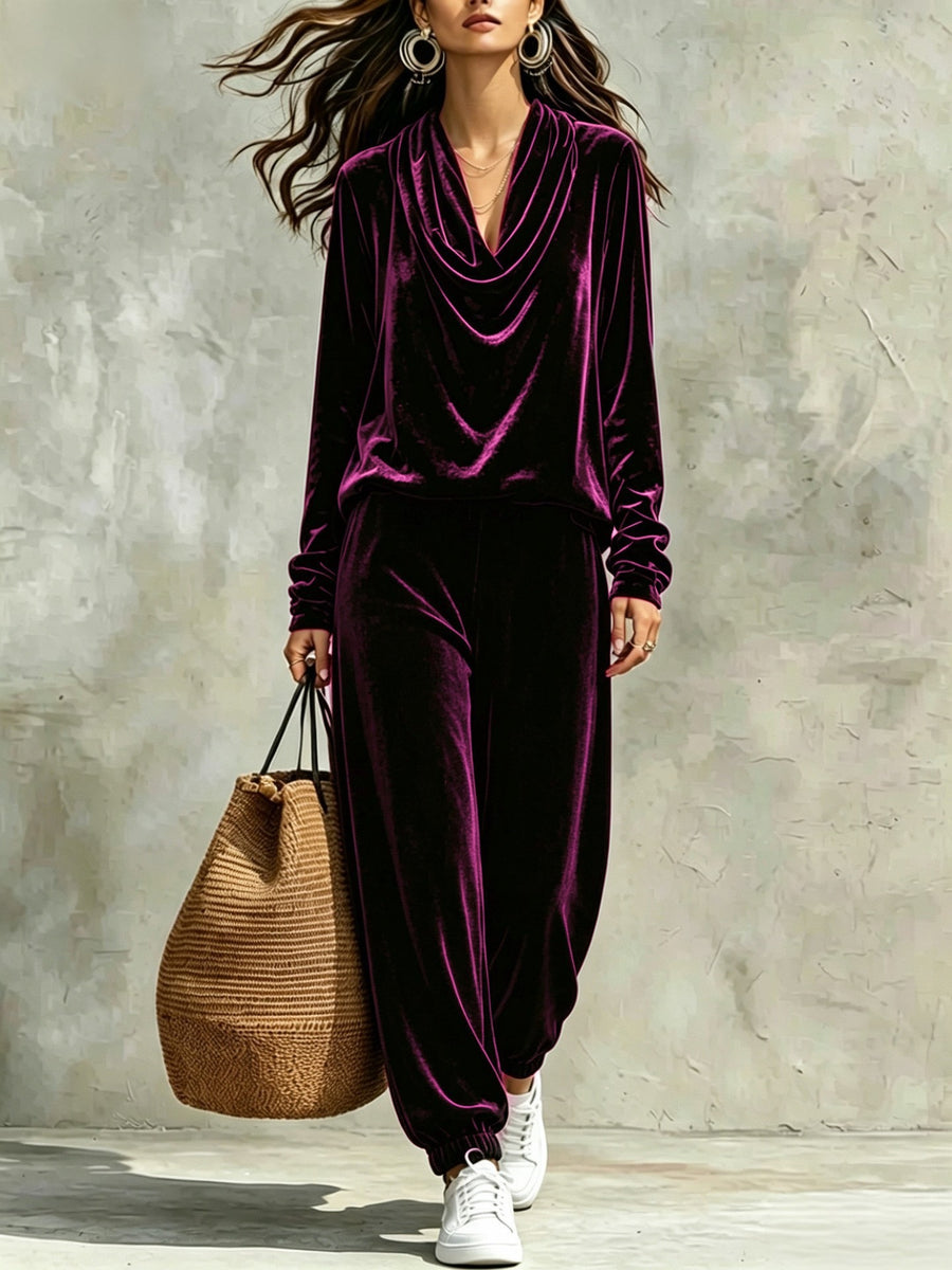 lounge set in Purple with plus-size and full-length