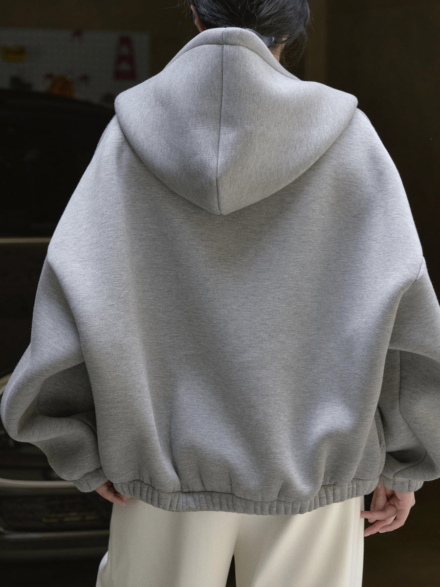 Gray oversized zip hoodie with hooded