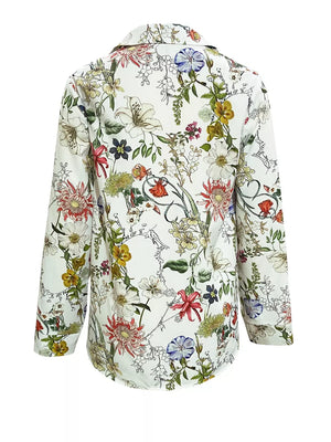 White with Floral Print Button-down Shirt