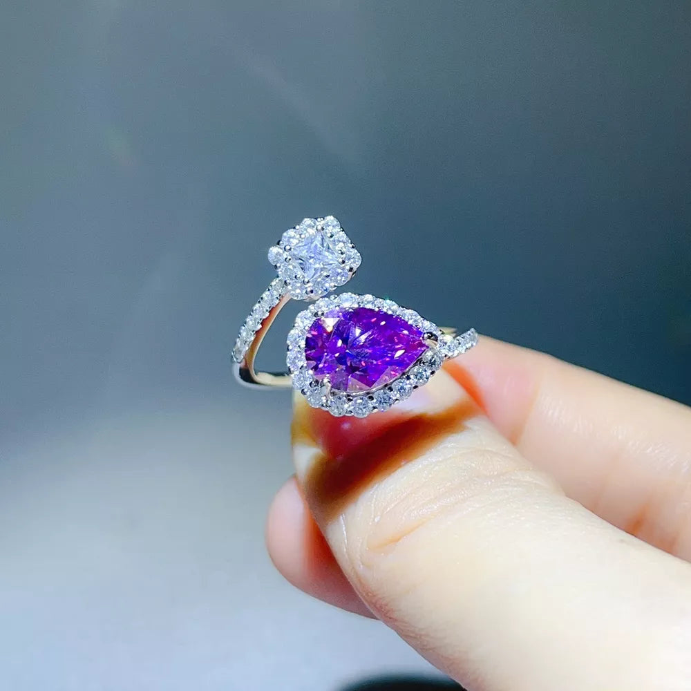 ring in silver featuring moissanite and bypass fit