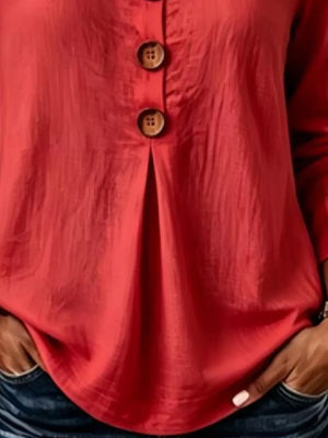 Button Detail Long Sleeve Blouse Plus Size in Pink with buttoned