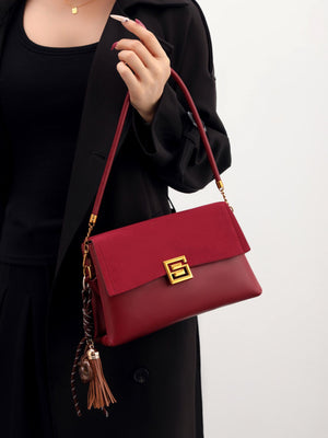 Gold-Tone Hardware Crossbody Bag in burgundy with gold-tone hardware