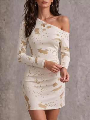 95% polyester, 5% elastane Care instructions: Machine wash cold bodycon dress in Beige with fitted silhouette