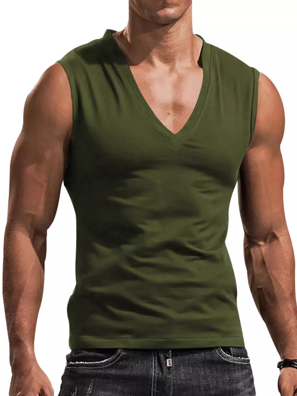 Black Men's Full Size V-neck Tank Top Plus Size