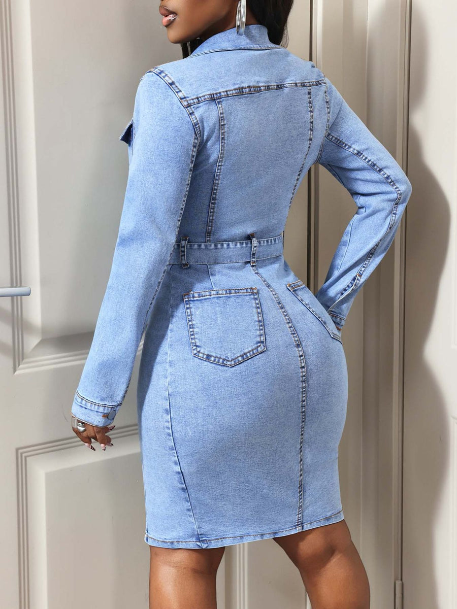 classic shirt dress in light blue with collared