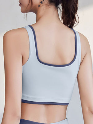 Black fitted sports bra with scoop neck