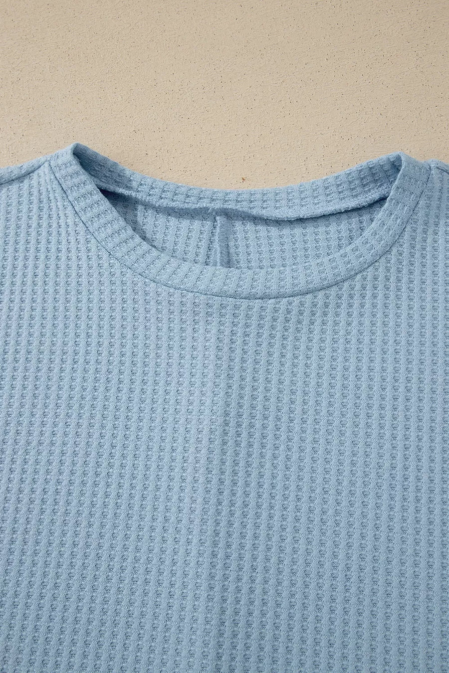 Light Blue with Waffle Knit Dolman Sleeve Loose Top in Light Blue