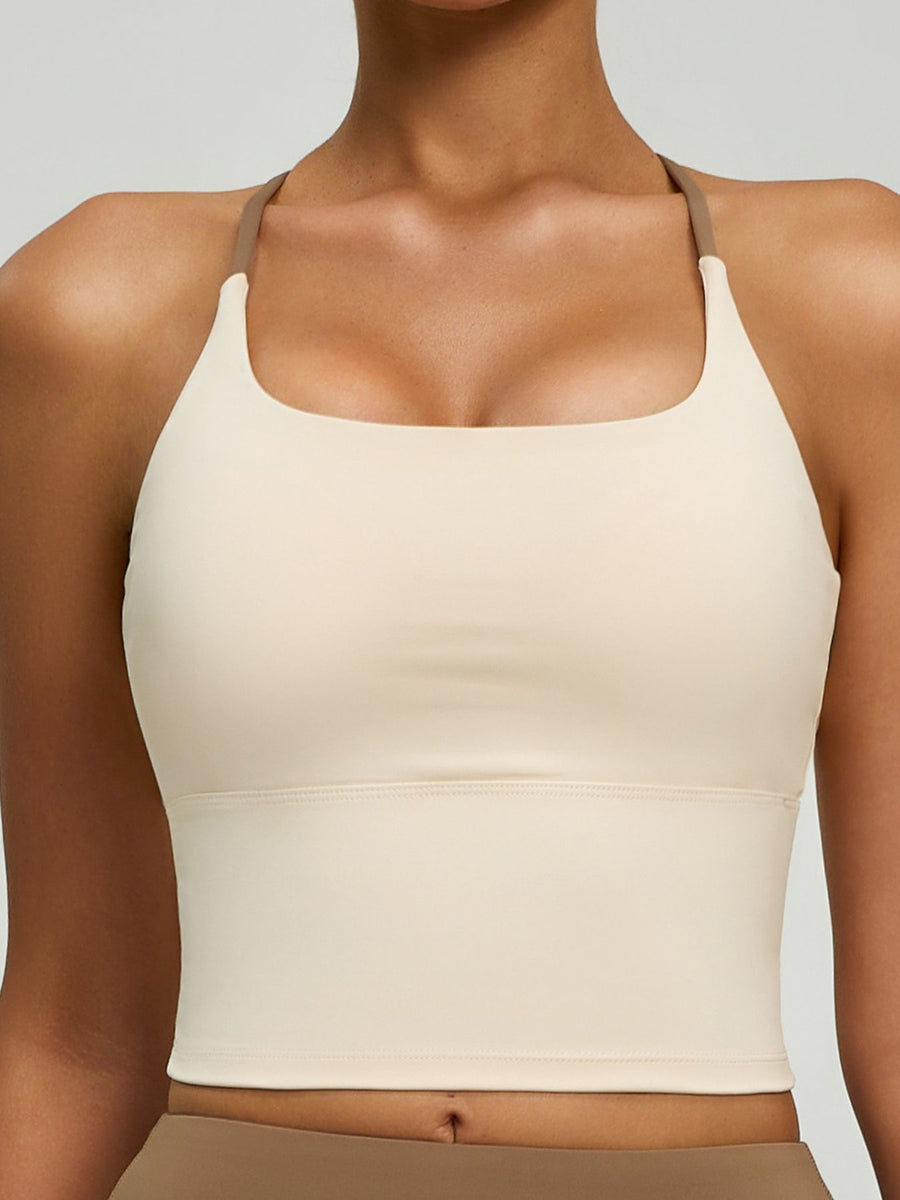 Criss-Cross Back Active Bra in light yellow with moisture-wicking