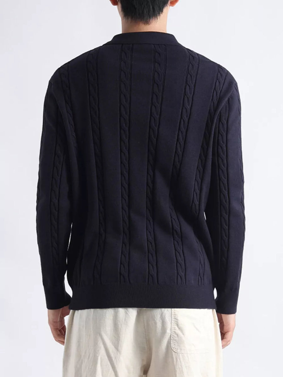 pullover sweater in Camel with cable-knit and hip-length