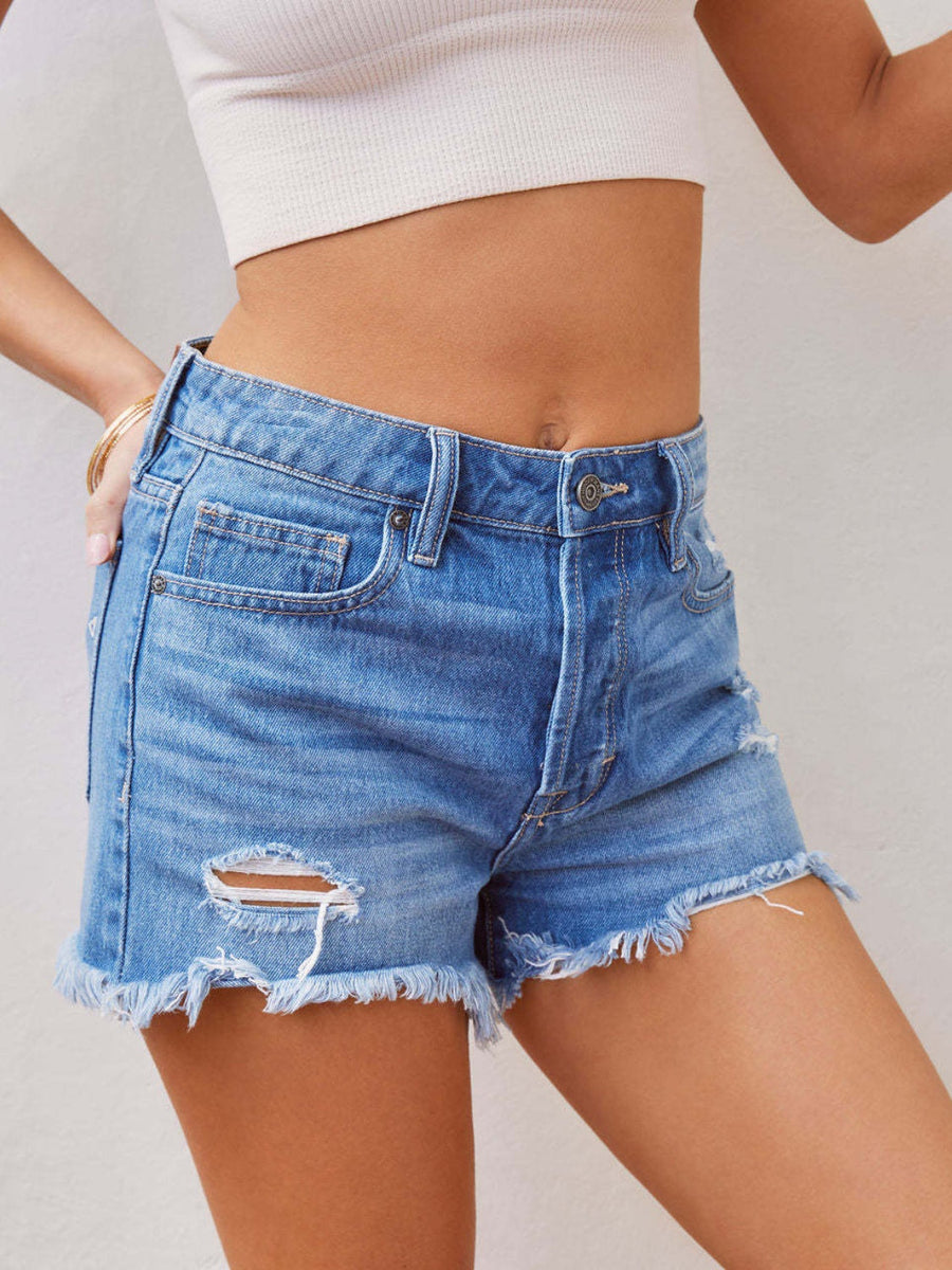 Light Blue Rustic Edge Denim Cut-off Shorts