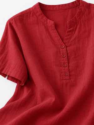 Yellowish Brown blouse with tunic-length and half-button