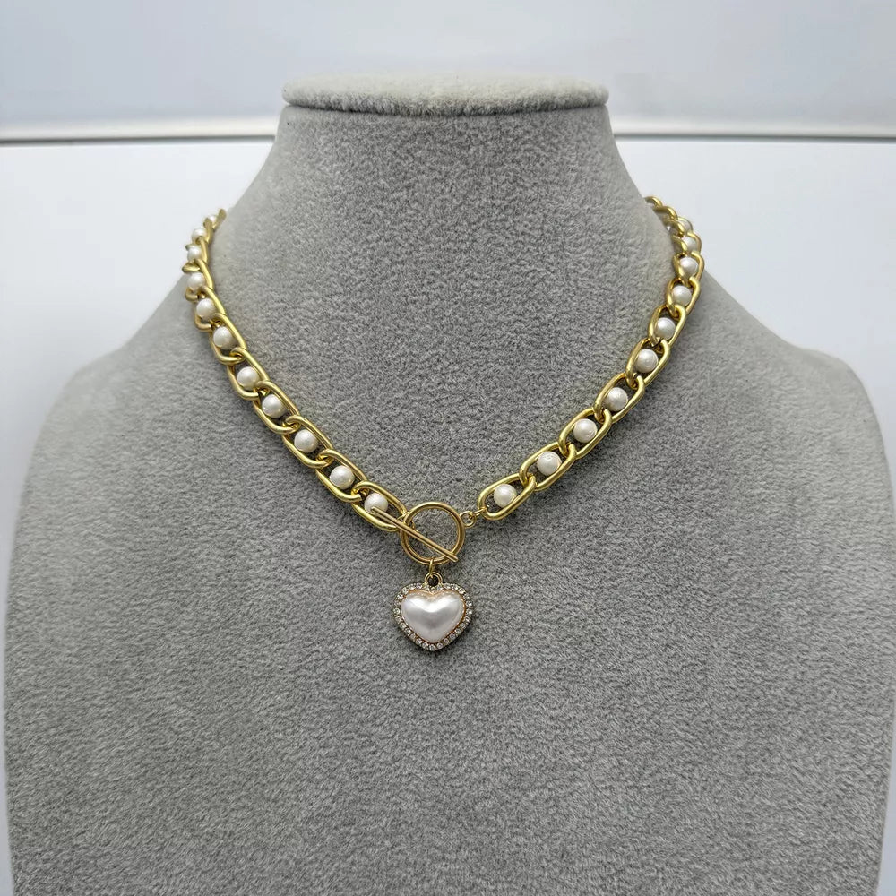 Chunky Pearl And Heart Pendant 18k Gold-plated Necklace option 6