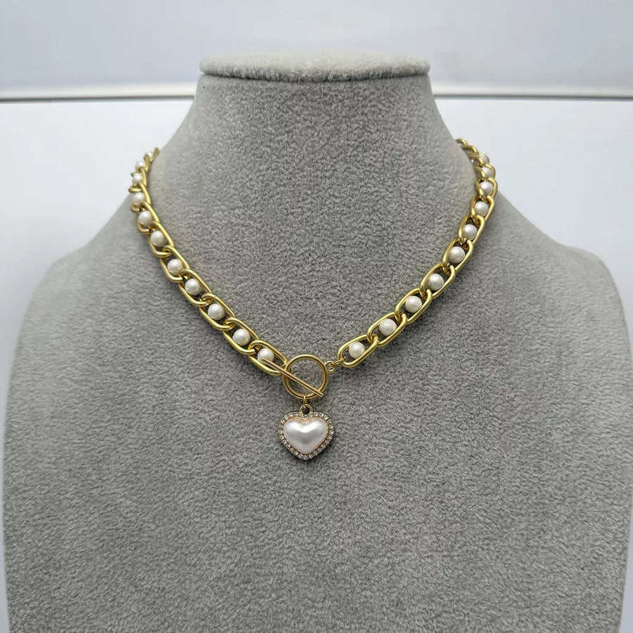 Chunky Pearl And Heart Pendant 18k Gold-plated Necklace option 6