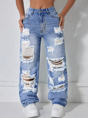 Light Blue Distressed Wide Leg Jeans