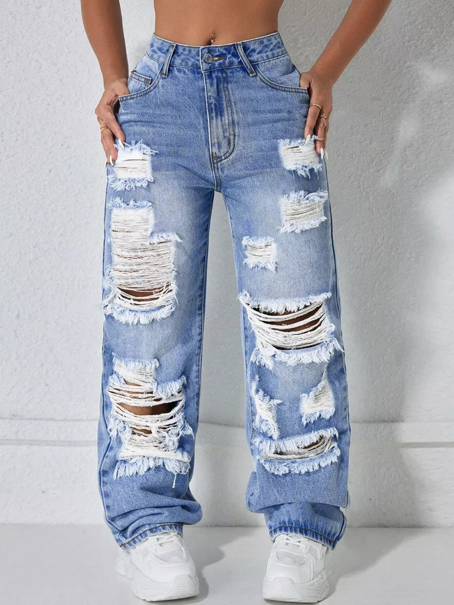 Light Blue Distressed Wide Leg Jeans