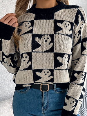 pullover sweater featuring checkerboard in Khaki with 100% acrylic Care instructions: Machine wash cold texture