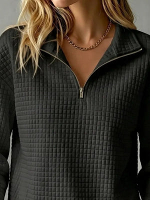 sweatshirt in Beige with waffle knit and zipper