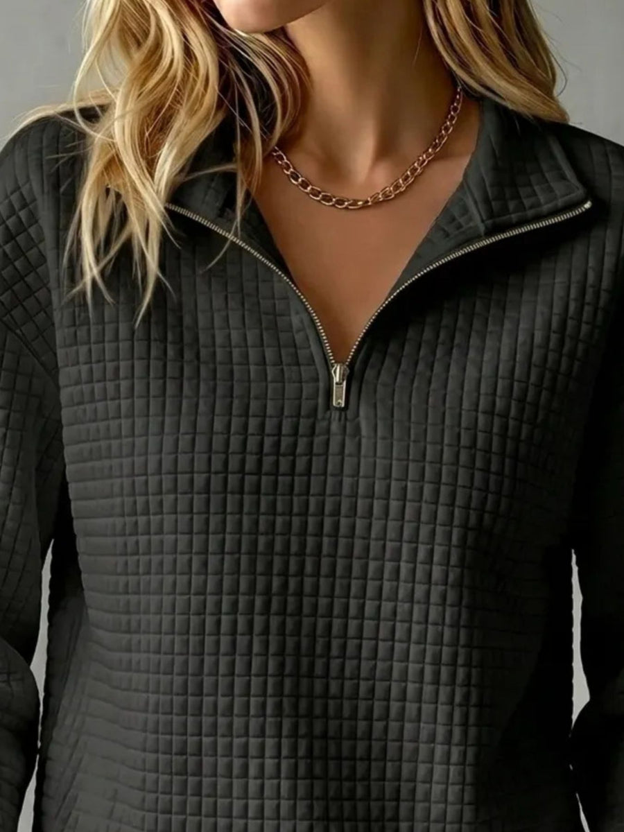 sweatshirt in Beige with waffle knit and zipper