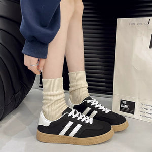 White Round Toe Lace Up Sneakers
