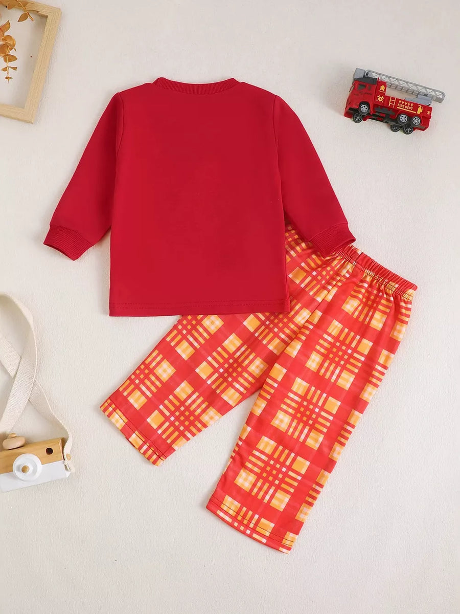 Children's Fire Truck Embroidered Top And Pants Set option 9