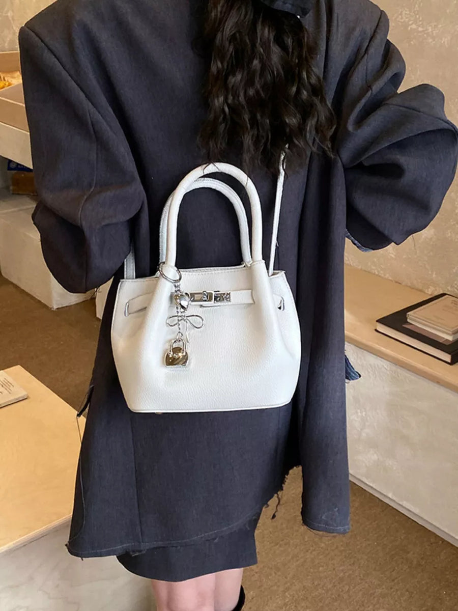 White with Leather Crossbody Bag With Lock Detail in White