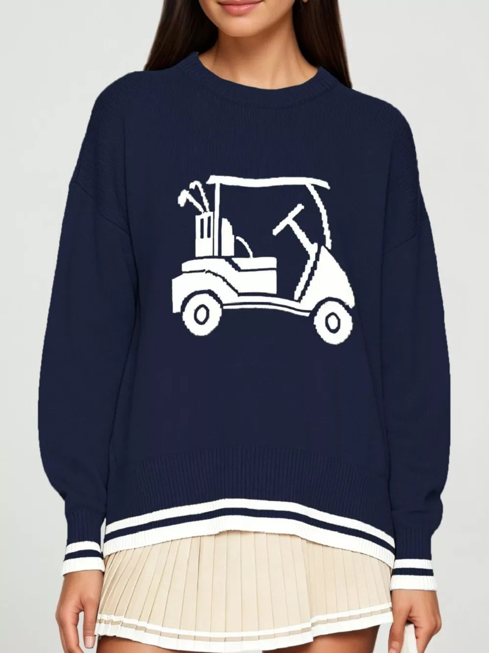 light blue relaxed pullover sweater with crew neck