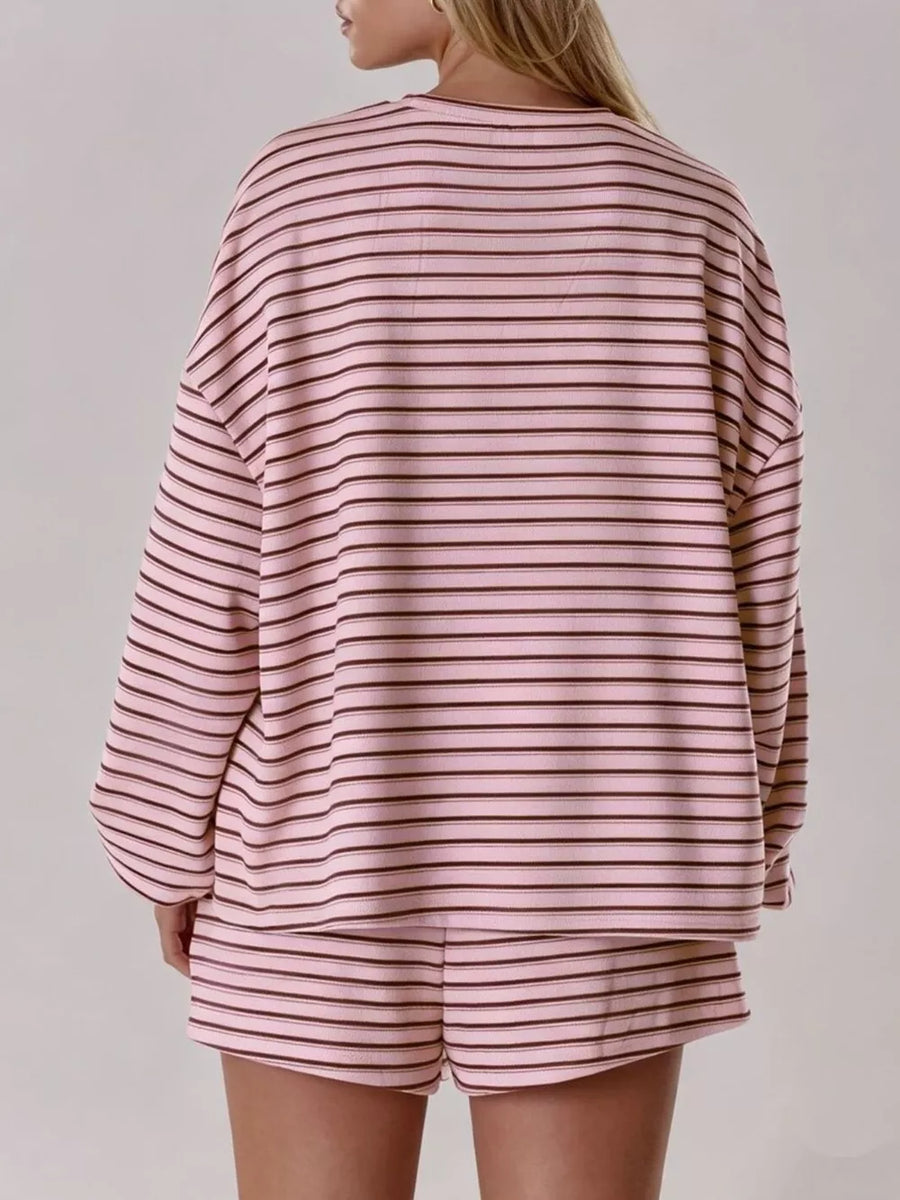 Pink pajama set with pullover and striped