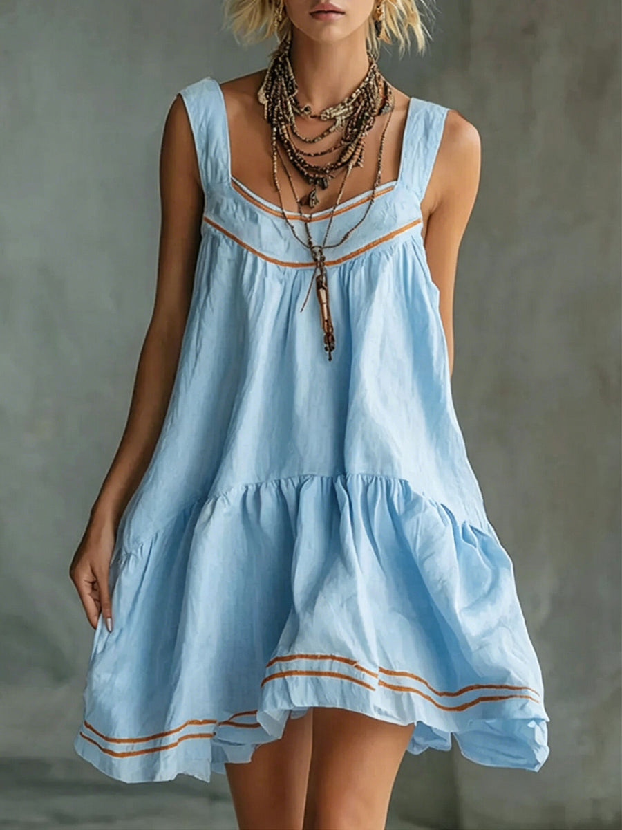 100% polyester Care instructions: Machine wash cold mini dress in Light Blue with A-line silhouette