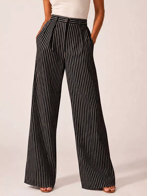 black wide-leg pants with striped and null