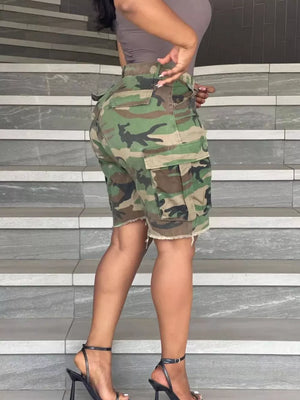 Camouflage Cargo Shorts With Raw Hem option 6