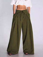 Green wide-leg pants featuring pocketed and striped