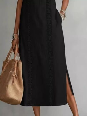 Red Sleeveless Lace Trim Midi Dress Plus Size