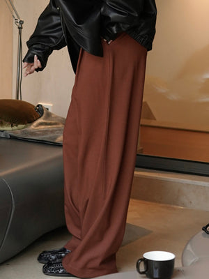 Chenille fabric wide-leg pants in Dark Red with flared silhouette