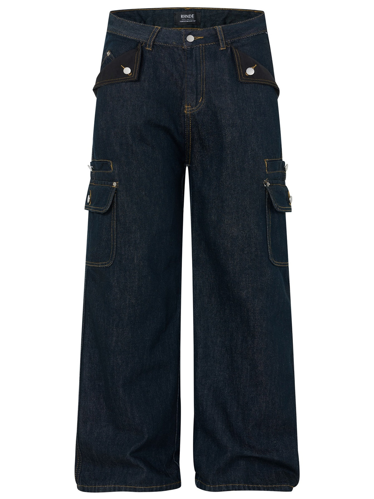 wide-leg jeans in navy blue featuring pocketed and wide-leg fit