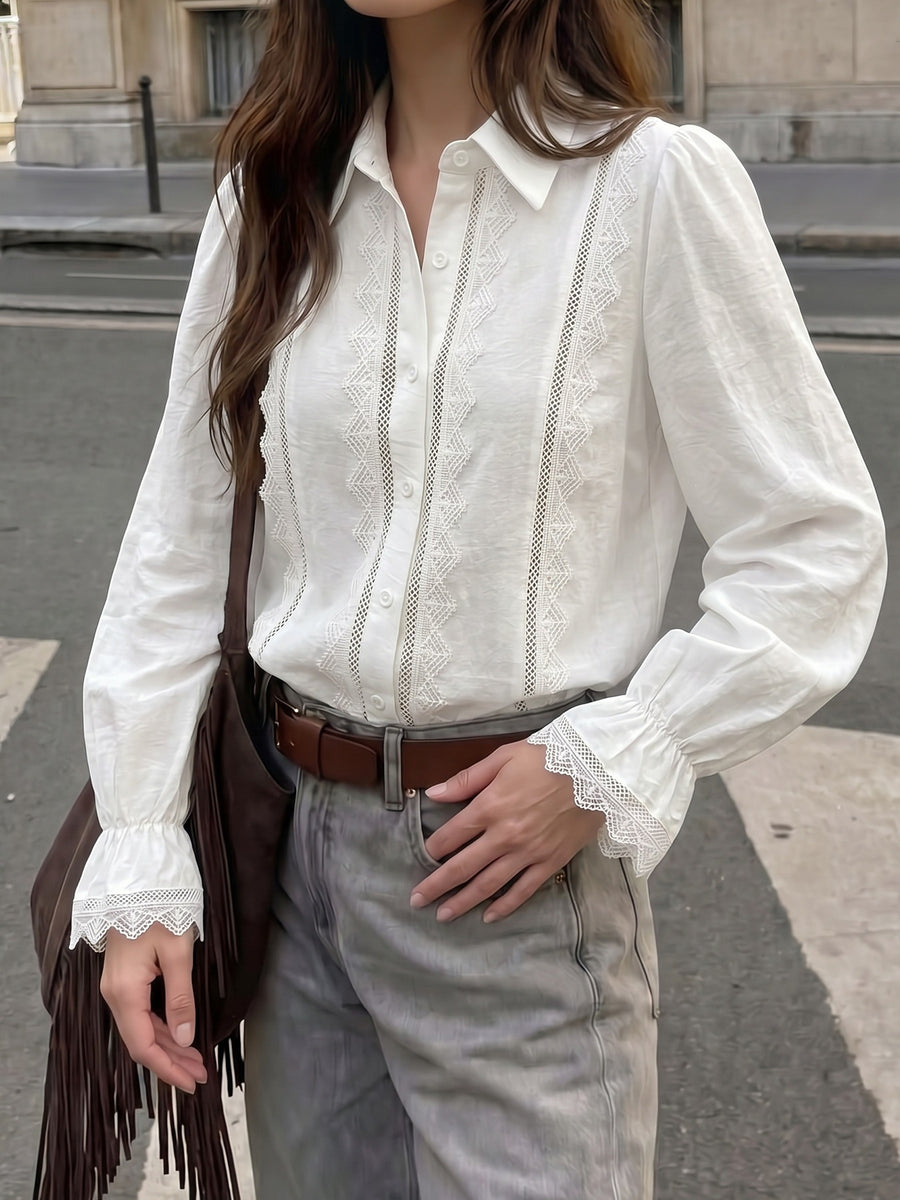 85% viscose, 15% polyamide Care instructions: Machine wash cold button-down shirt in ivory with regular silhouette